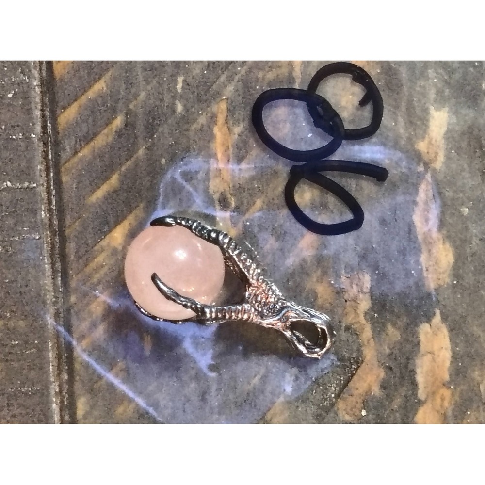 Gothic Dragon Claw Bird Talon Rose Quartz Orb Pendant Charm Silver Tone
